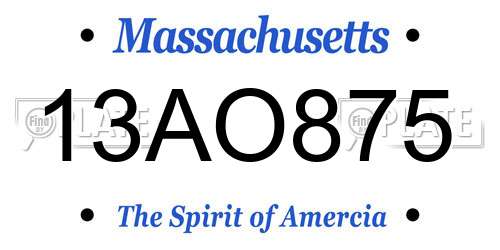 13AO875 Massachusetts License Plate