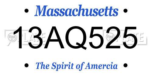 13AQ525 Massachusetts License Plate