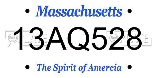 13AQ528 Massachusetts License Plate
