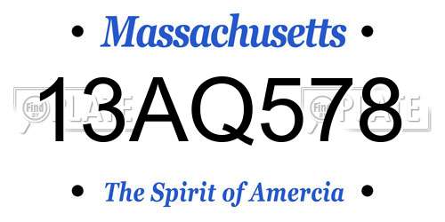 13AQ578 Massachusetts License Plate