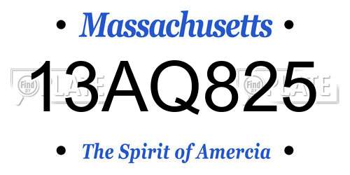 13AQ825 Massachusetts License Plate
