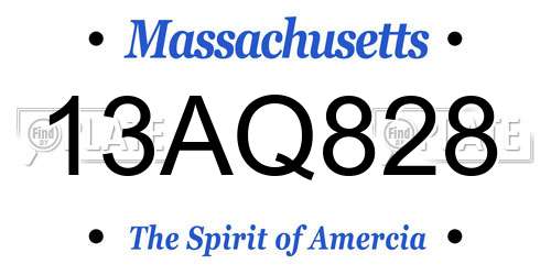 13AQ828 Massachusetts License Plate