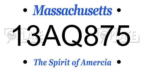 13AQ875 Massachusetts License Plate