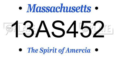 13AS452 Massachusetts License Plate