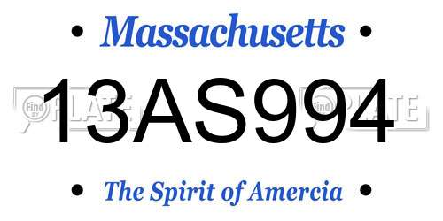 13AS994 Massachusetts License Plate