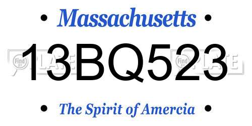 13BQ523 Massachusetts License Plate