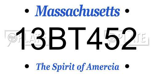 13BT452 Massachusetts License Plate