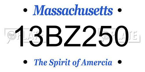 13BZ250 Massachusetts License Plate