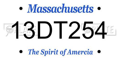 13DT254 Massachusetts License Plate