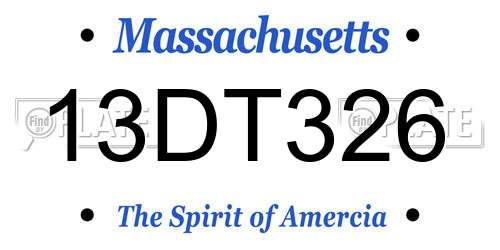 13DT326 Massachusetts License Plate