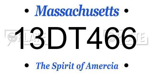 13DT466 Massachusetts License Plate