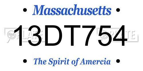 13DT754 Massachusetts License Plate