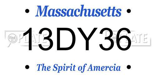 13DY36 Massachusetts License Plate