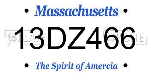 13DZ466 Massachusetts License Plate