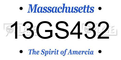 13GS432 Massachusetts License Plate