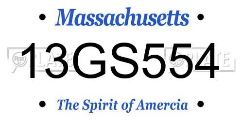 13GS554 Massachusetts License Plate