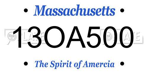 13OA500 Massachusetts License Plate