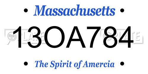 13OA784 Massachusetts License Plate