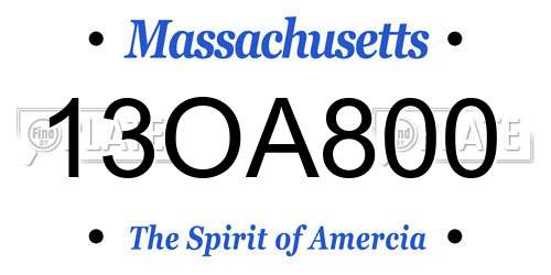 13OA800 Massachusetts License Plate