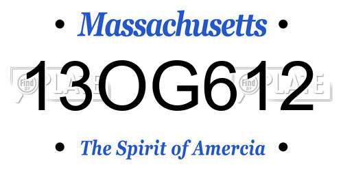 13OG612 Massachusetts License Plate