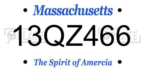 13QZ466 Massachusetts License Plate