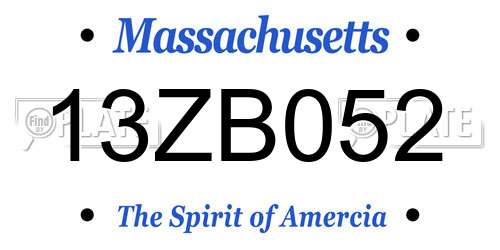 13ZB052 Massachusetts License Plate