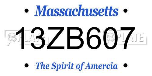 13ZB607 Massachusetts License Plate