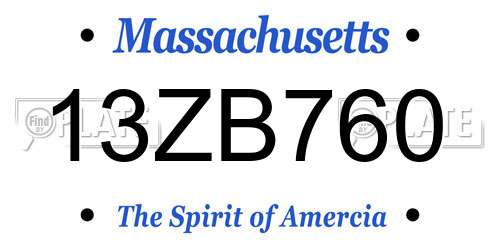 13ZB760 Massachusetts License Plate