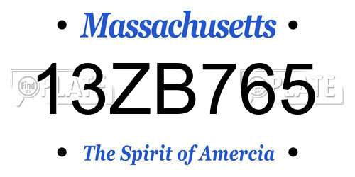 13ZB765 Massachusetts License Plate