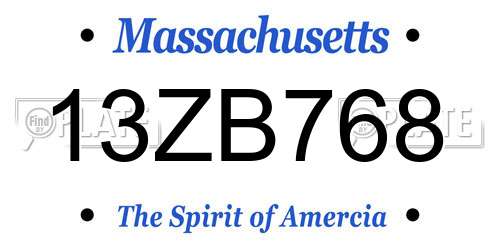 13ZB768 Massachusetts License Plate