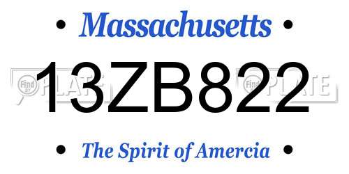 13ZB822 Massachusetts License Plate
