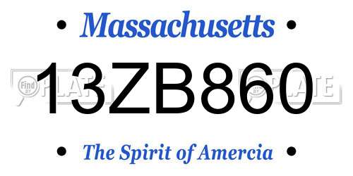 13ZB860 Massachusetts License Plate