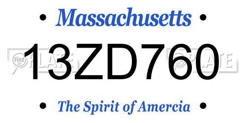 13ZD760 Massachusetts License Plate
