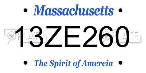 13ZE260 Massachusetts License Plate