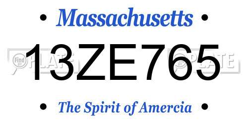 13ZE765 Massachusetts License Plate