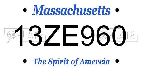 13ZE960 Massachusetts License Plate