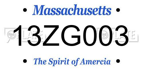 13ZG003 Massachusetts License Plate