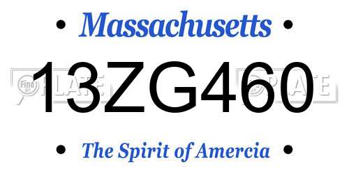 13ZG460 Massachusetts License Plate