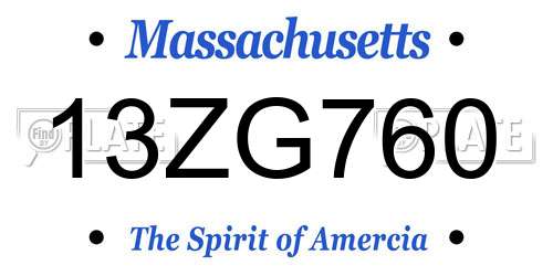 13ZG760 Massachusetts License Plate