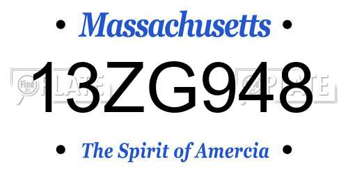 13ZG948 Massachusetts License Plate