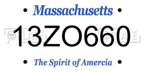 13ZO660 Massachusetts License Plate