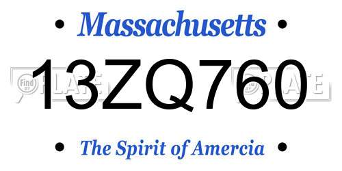 13ZQ760 Massachusetts License Plate