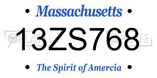 13ZS768 Massachusetts License Plate
