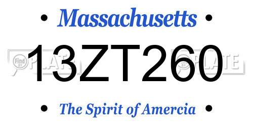 13ZT260 Massachusetts License Plate