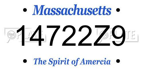 14722Z9 Massachusetts License Plate