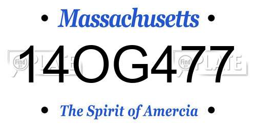 14OG477 Massachusetts License Plate