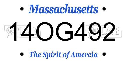 14OG492 Massachusetts License Plate