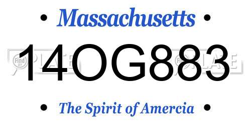14OG883 Massachusetts License Plate