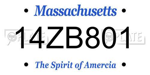14ZB801 Massachusetts License Plate