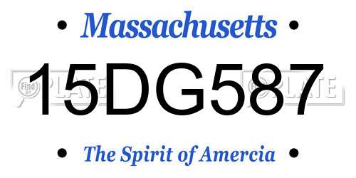 15DG587 Massachusetts License Plate